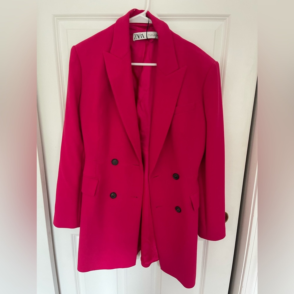 Zara Hot Fuchsia Pink Blazer Coat Double Breasted